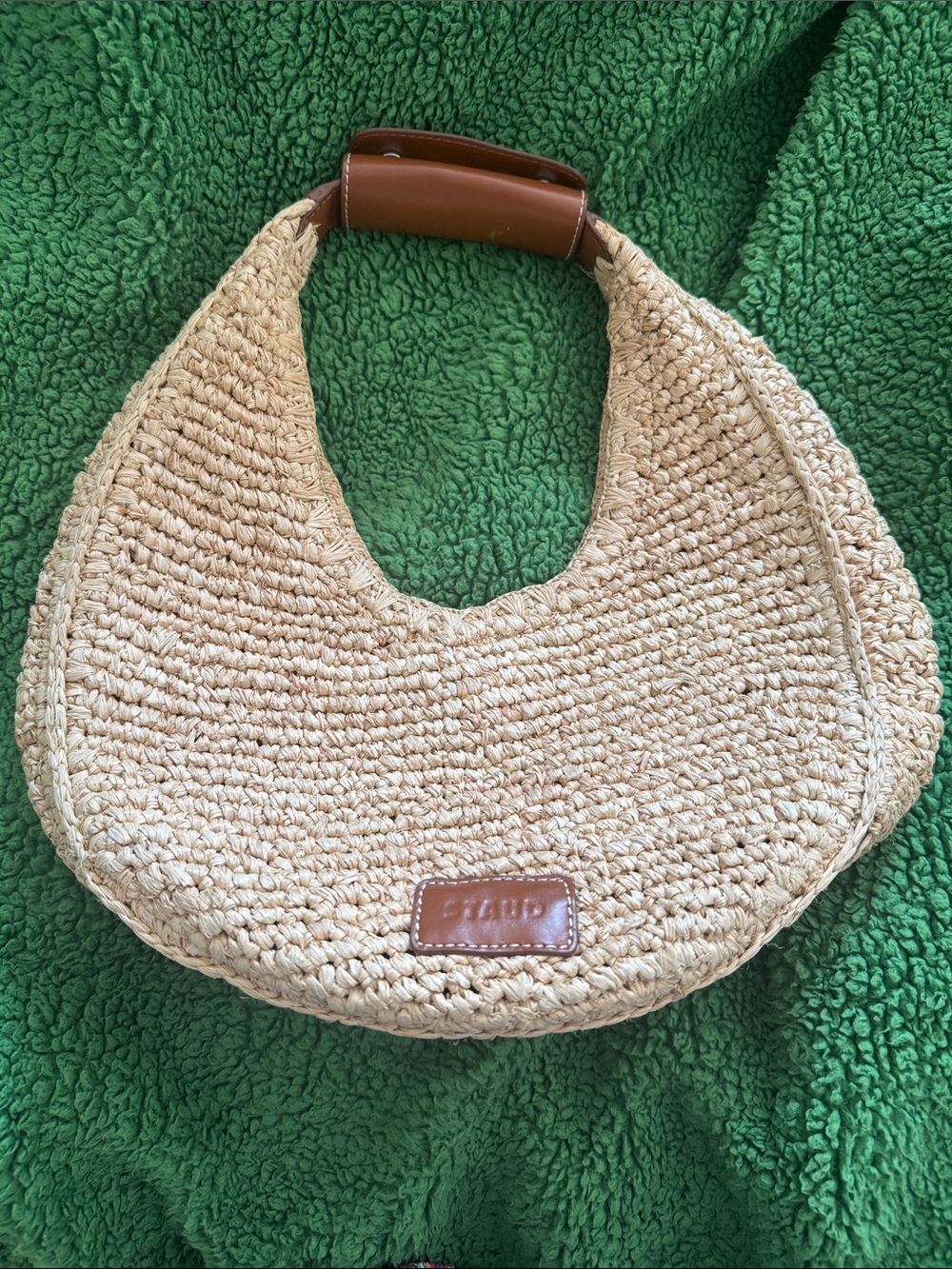 Staud Moon leather-trimmed raffia tote